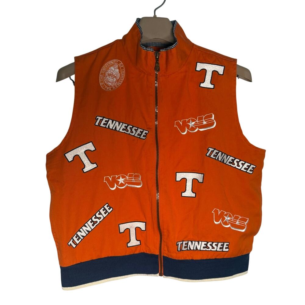 UT Vols Vest Orange White Blue Front Logos Size XL Cotton Full Zip Unisex Vntg